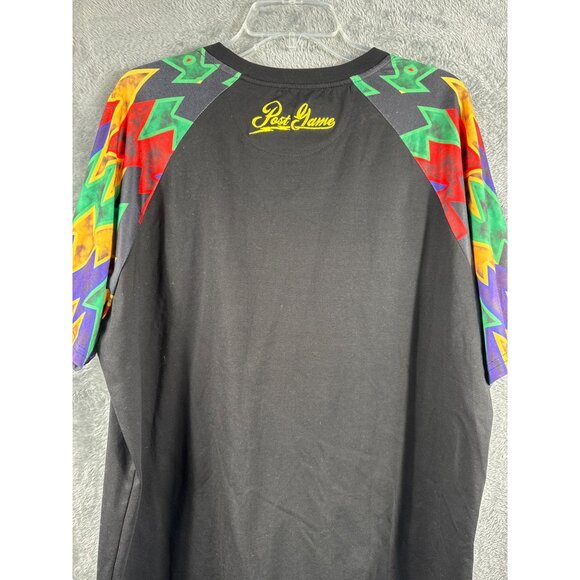 Post Game XL Black Shirt With Multicolor Geometric Sleeves & Logo - Picture 8 of 10
